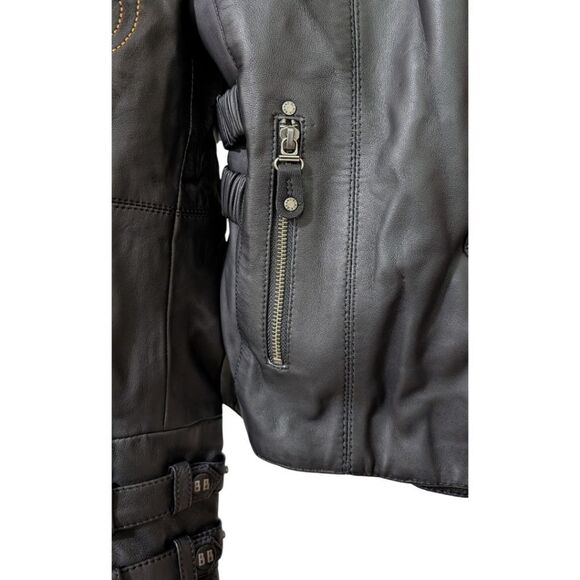 Black Brand Women's XL Sheared Beaver Sheep Leather Studded Jacket Fux Fur Trim - Picture 11 of 14